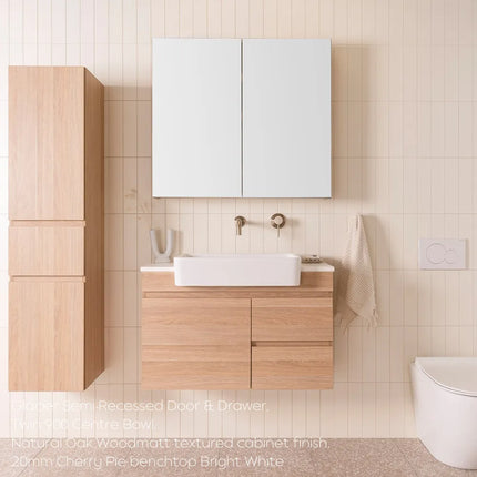 ADP Glacier Lite Semi-Recessed Door and Drawer Twin Vanity with Benchtop 750-1800mm