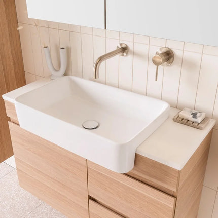 ADP Glacier Lite Semi-Recessed Door and Drawer Twin Vanity with Benchtop