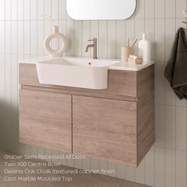 ADP Glacier Lite Semi-Recessed All Door Twin Vanity with Cast Marble Top 600-1200mm