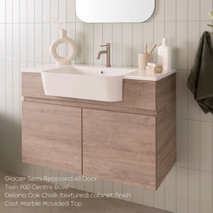ADP Glacier Lite Semi-Recessed All Door Twin Vanity with Cast Marble Top 600-1200mm