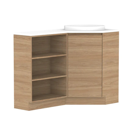 ADP Glacier Lite Corner Floor Mount Vanity on Kickboard with Open Shelf