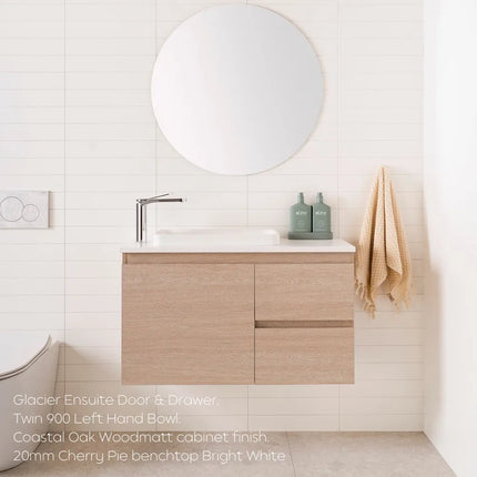 ADP Glacier Lite Ensuite Door and Drawer Twin Vanity with Benchtop 750-1800mm