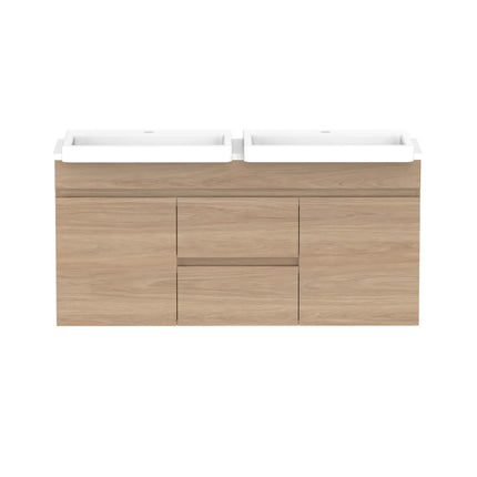 ADP Glacier Lite Semi-Recessed Door and Drawer Twin Vanity with Benchtop