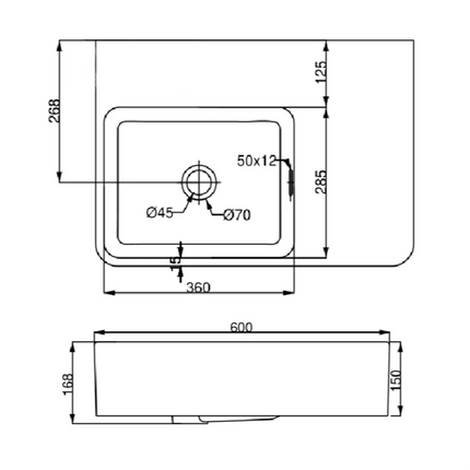 Ikon Art Wall Hung Basin 600 X 425 X 168mm