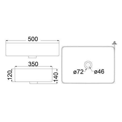 Ikon Ultra Thin Above Counter Basin Rectangle 500 X 350 X 140mm