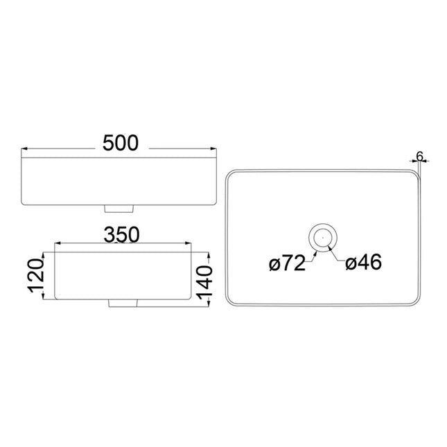 Ikon Ultra Thin Above Counter Basin Rectangle 500 X 350 X 140mm