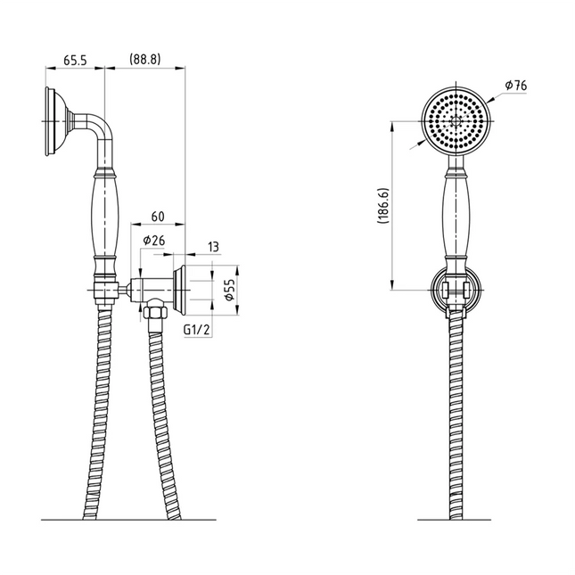 Ikon Clasico Hand Shower On Wall Outlet Bracket Chrome