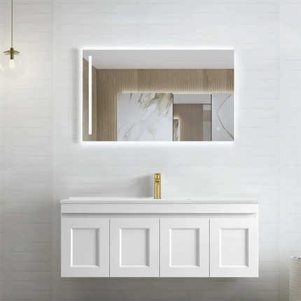 Hampton Mark ll Wall Hung Vanity Matt White 2 Soft Closing Shaker Drawers and Doors 1200W X 455D X 445H