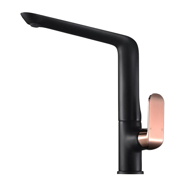 Ikon Kara Sink Mixer Matt Black & Rose Gold Handle