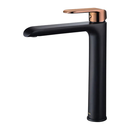Ikon Kara Basin Mixer Black & Rose Gold Handle, 2 Sizes
