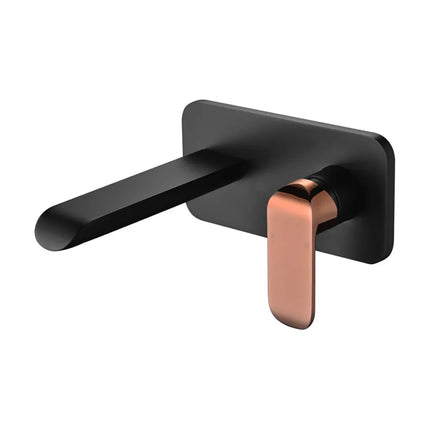 Ikon Kara Wall Basin Mixer Matt Black & Rose Gold Handle