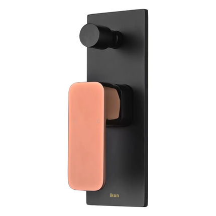 Ikon Seto Wall Mixer With Diverter Matt Black & Rose Gold Handle