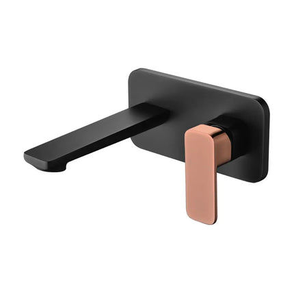 Ikon Seto Wall Basin Mixer Matt Black & Rose Gold Handle