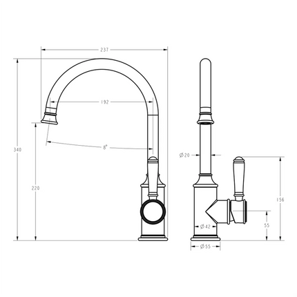 Ikon Clasico Gooseneck Sink Mixer Matt Black