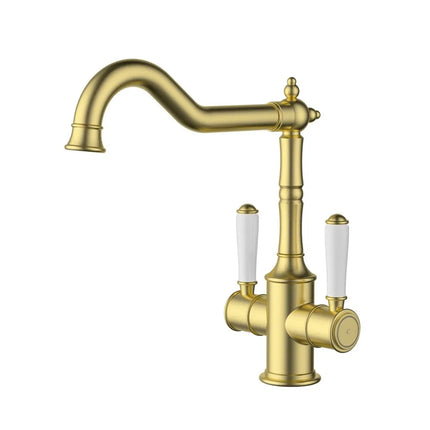 Ikon Clasico Twin Handle Sink Mixer Brushed Gold