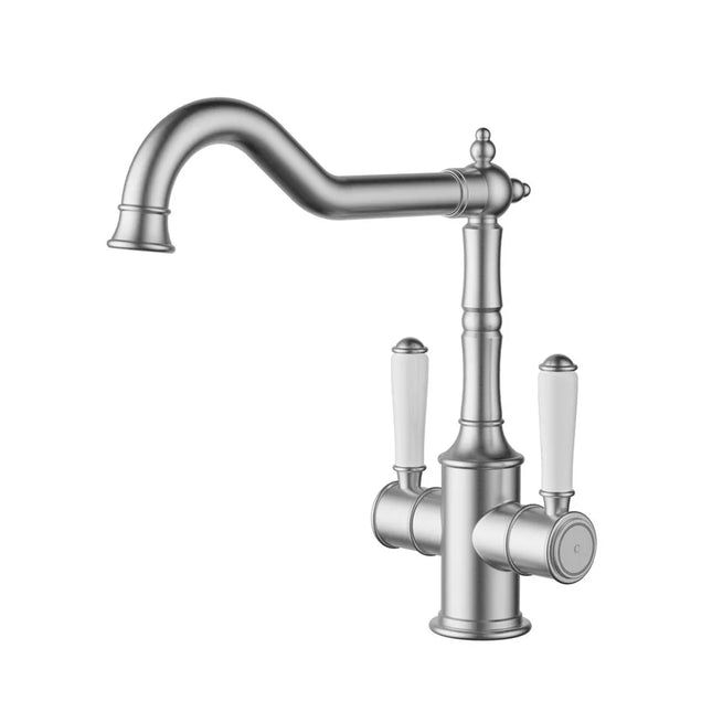 Ikon Clasico Twin Handle Sink Mixer Brushed Nickel