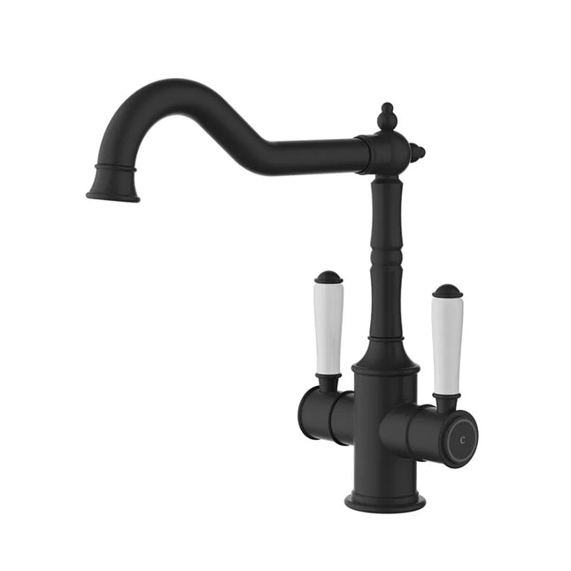 Ikon Clasico Twin Handle Sink Mixer Matt Black