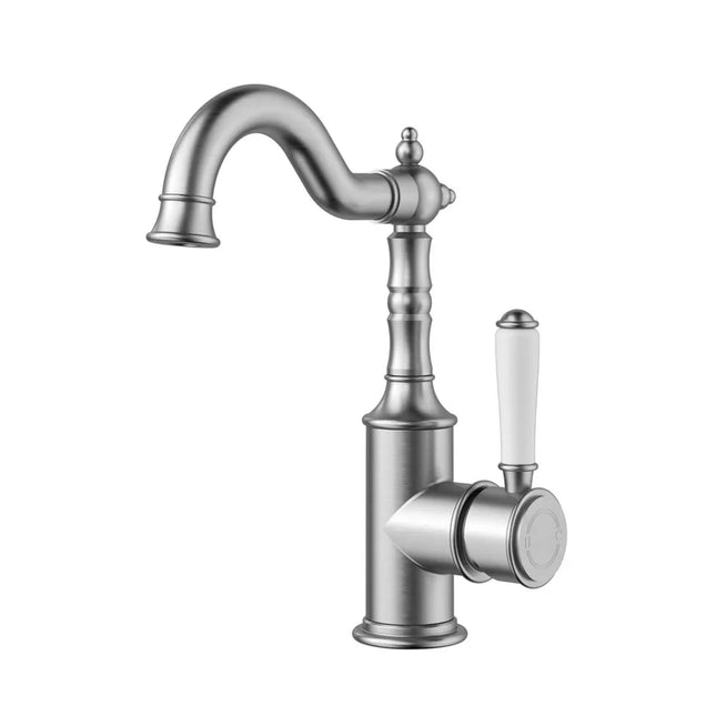 Ikon Clasico Basin Mixer Side Handle Brushed Nickel