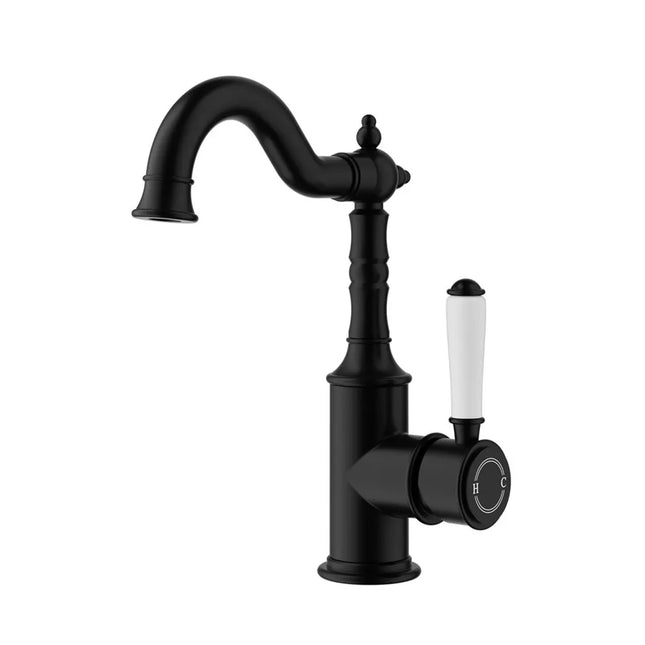 Ikon Clasico Basin Mixer Side Handle Matt Black