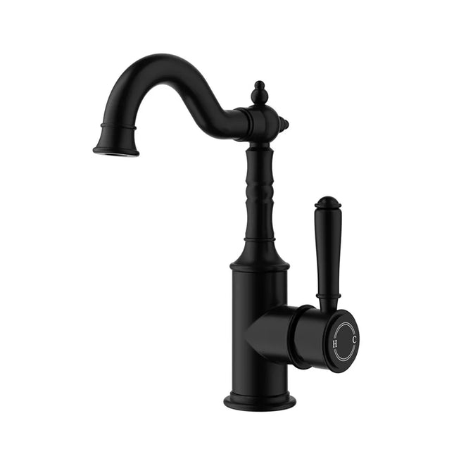 Ikon Clasico Basin Mixer Side Handle Matt Black