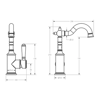 Ikon Clasico Basin Mixer Side Handle Brushed Gold