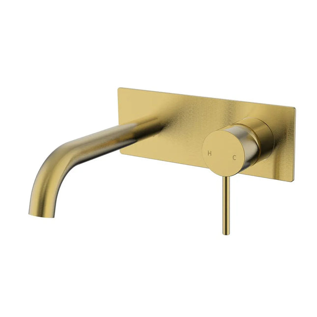 Ikon Hali Wall Basin Mixer Curved Spout Brushed Gold