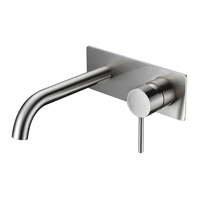 Ikon Hali Wall Basin Mixer Curved Spout Brushed Nickel