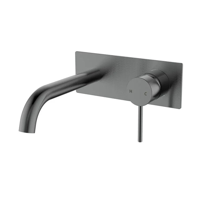 Ikon Hali Wall Basin Mixer Curved Spout Gun Metal Grey