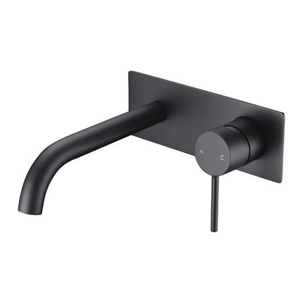 Ikon Hali Wall Basin Mixer Curved Spout Matt Black