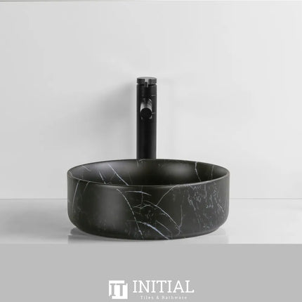 Above Counter Basin Carrara Pattern Round Matte Black 360X360X120 ,