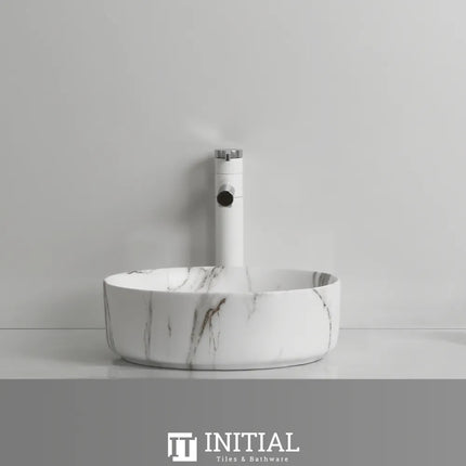 Above Counter Basin Carrara Pattern Round Matte White 360X360X120 ,