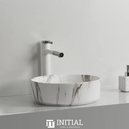 Above Counter Basin Carrara Pattern Round Matte White 360X360X120 ,