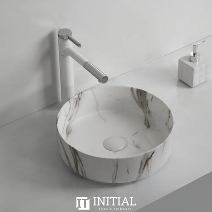 Above Counter Basin Carrara Pattern Round Matte White 360X360X120 ,