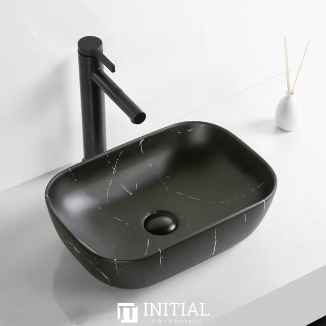 Above Counter Basin Marble Pattern Matte Black 460X330X135 ,