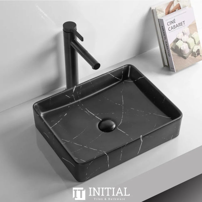 Above Counter Basin Marble Pattern Matte Black 470X360X110 ,