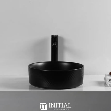 Above Counter Round Basin Chevron Pattern, Matte Black, 360X360X120 ,