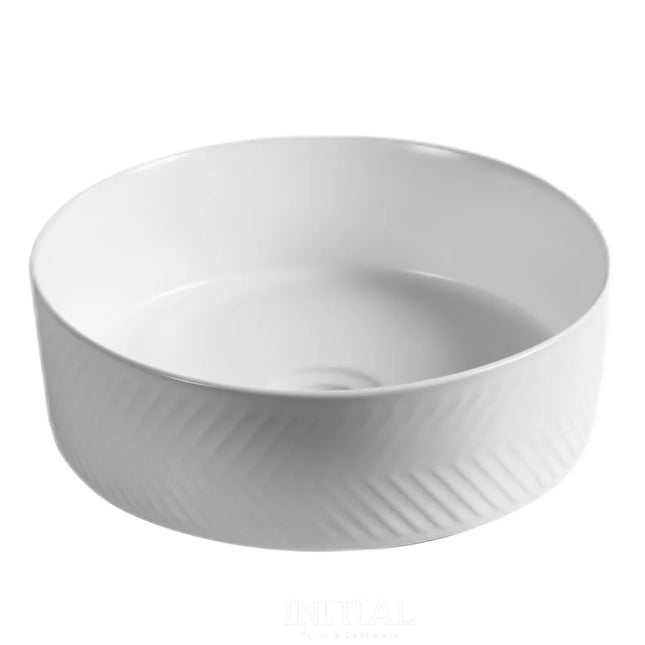 Above Counter Round Basin Chevron Pattern, Matte White, 360X360X120 ,