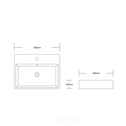 Above Counter Basin Gloss White Rectangle 530X430X155 ,