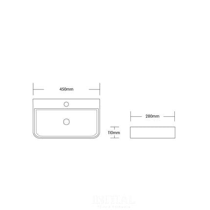 Above Counter Basin Gloss White Rectangle 450X280x110 ,