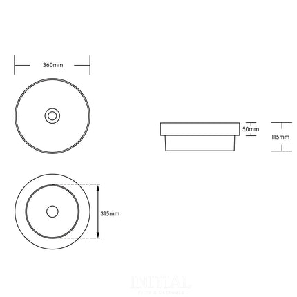 Round Above Counter / Inset Basin Gloss White 360X360X115 ,