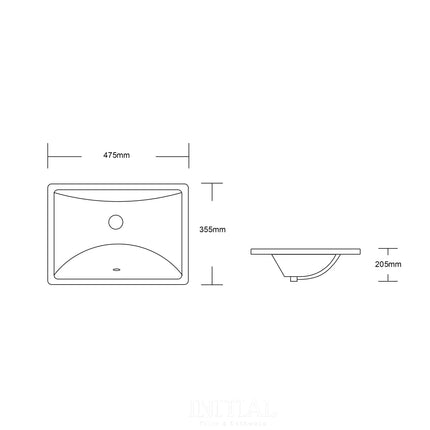 Undermount Basin Gloss White Rectangle 475X355X230 ,