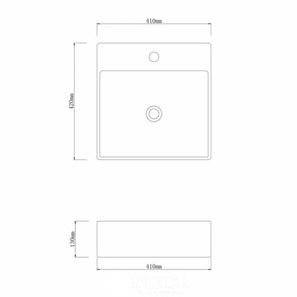 Ceramic Above Counter Basin Gloss White Rectangle 410X420X130 ,