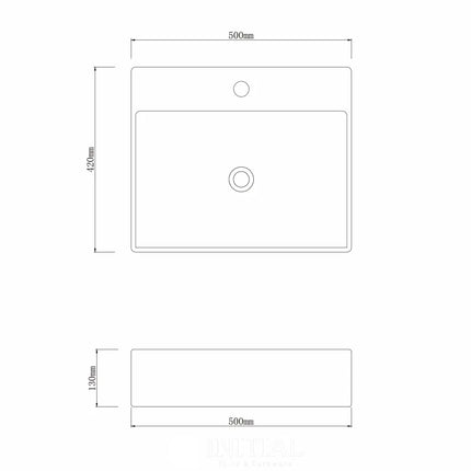 Ceramic Above Counter Basin Gloss White Rectangle 500X420X130 ,