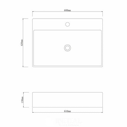 Ceramic Above Counter Basin Gloss White Rectangle 600X420X130 ,