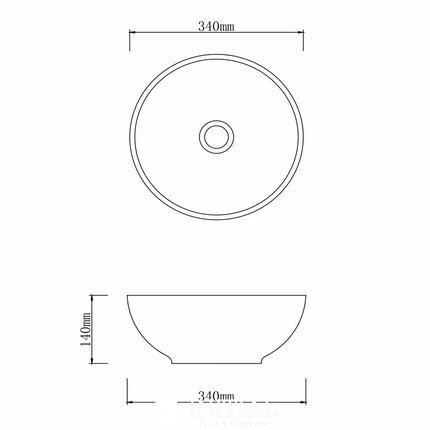 Porcelain Above Counter Basin Round 340X340X140 ,