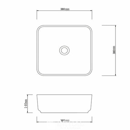 Porcelain Above Counter Basin Square 380X380X140 ,