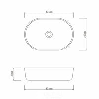 Porcelain Above Counter Basin Oval 475X340X130 ,