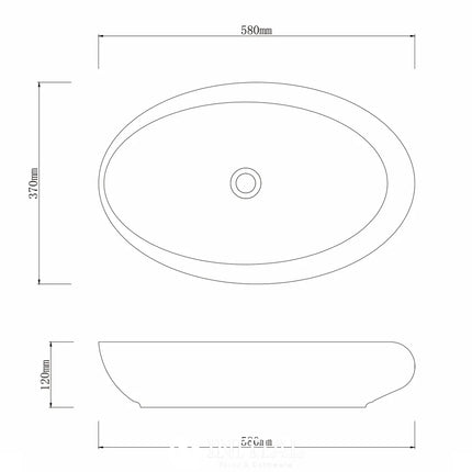 Porcelain Above Counter Basin Oval 580X370X120 ,