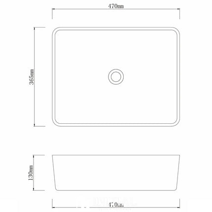 Porcelain Above Counter Basin Rectangle 470X365X130 ,