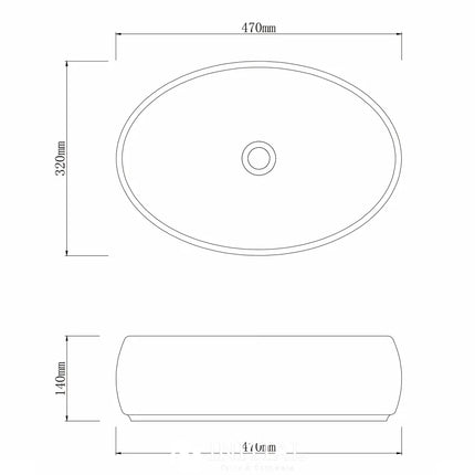 Porcelain Above Counter Basin Oval 470X320X140 ,